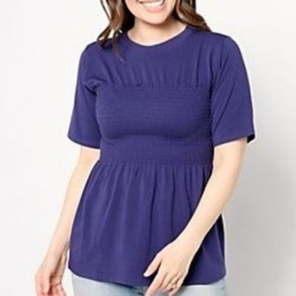 Studio Park x Vanessa Herring Ruched Peplum T-Shirt Midnight Purple XXS New